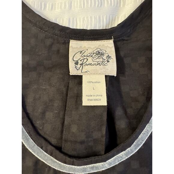 Classic Romantic 100% Cotton Women's Black Blue Gray Floral Embroidered Shirt - Picture 2 of 6